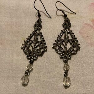 Pretty black/silver earrings with clear dangly stone.
